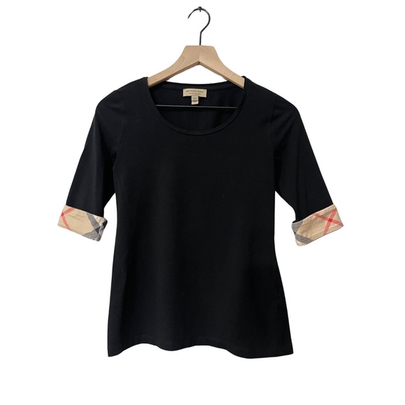 AUTHENTIC Burberry Black 3/4 Nova Check Sleeves Shirt Size Small